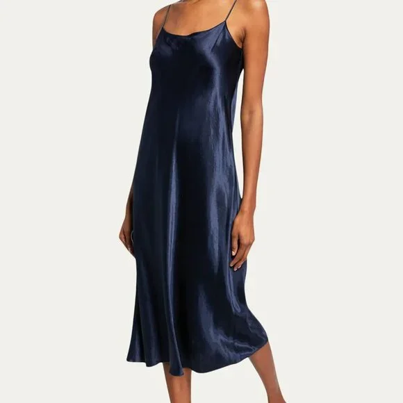 Vince Satin Slip Midi Dress - Navy Size L - Picture 2 of 6